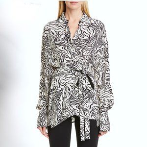 NWT PROENZA SHOULER Zebra Crepe De Chine Wrap Blouse